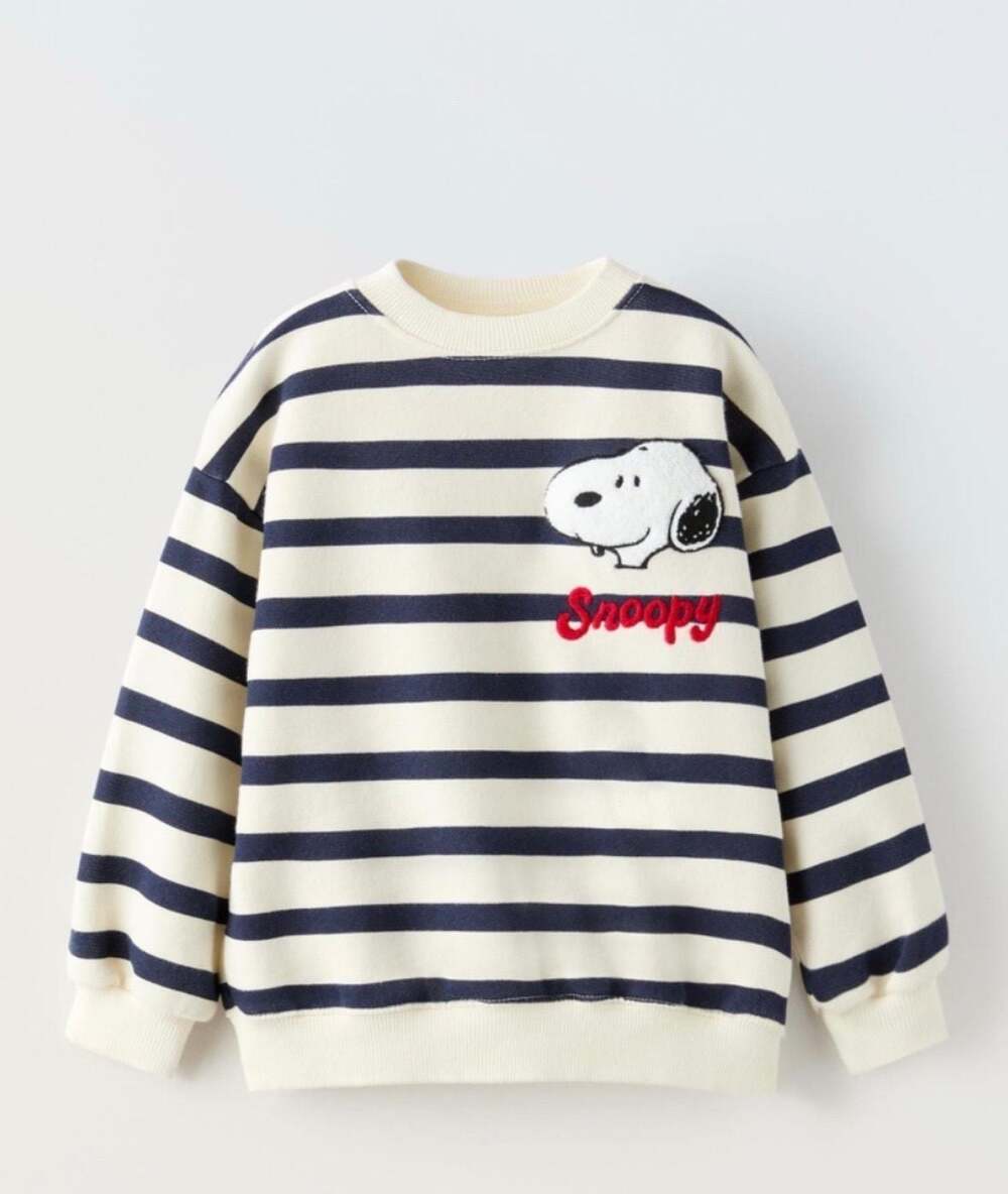 Snoopy Peanuts  Embroidered Striped Sweatshirt